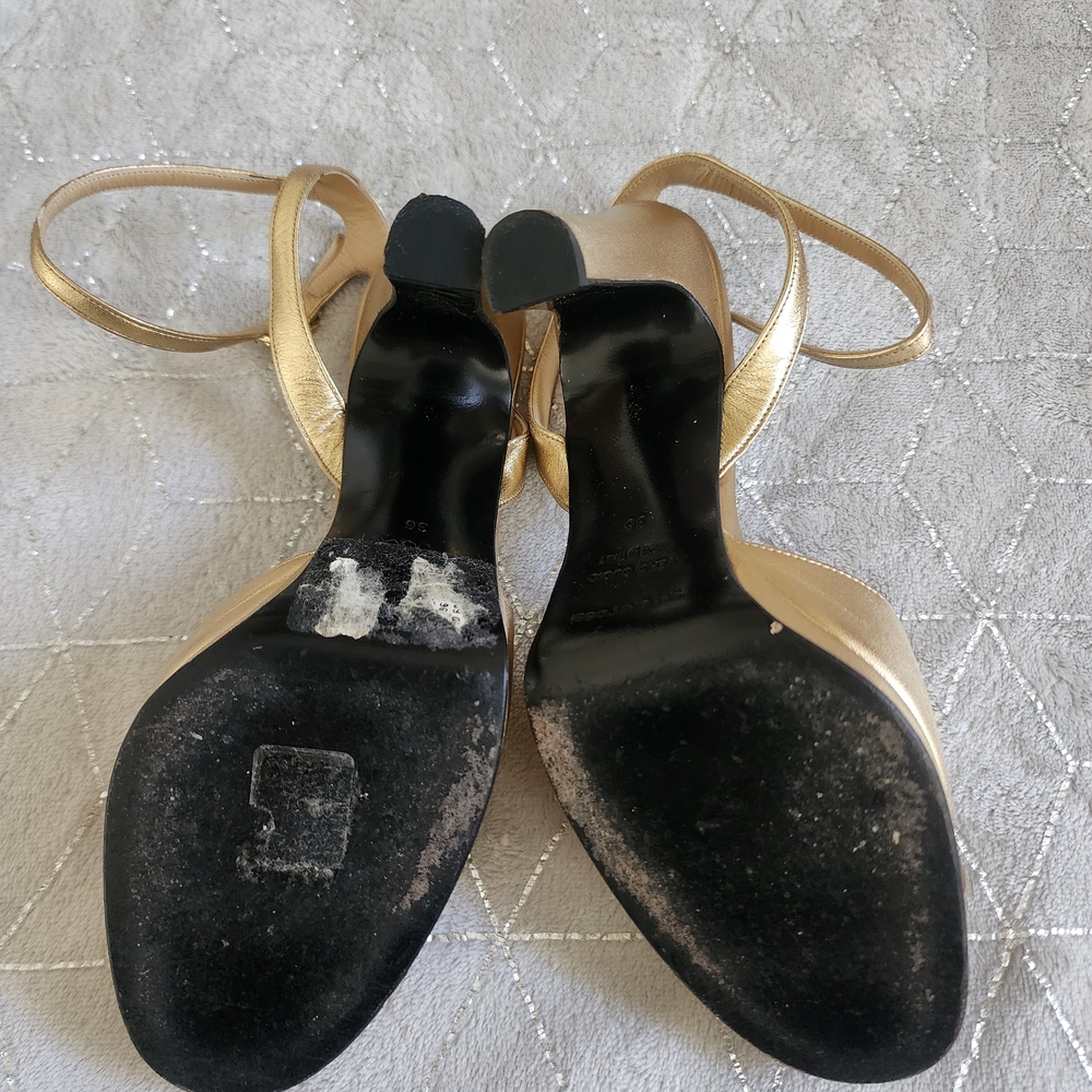 SERGIO ROSSI | Metallic Goldtone Heels - Picture 9 of 14